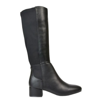 Front - XY London Womens/Ladies Hannah Zip Elasticated Shaft Low Block Heel Long Boots