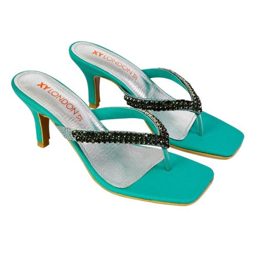 Front - XY London Womens/Ladies Lynn Diamante Kitten Heel Sandals