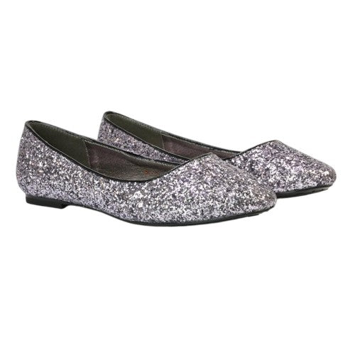 Front - XY London Womens/Ladies Karissa Glitter Flat Ballerina Flats