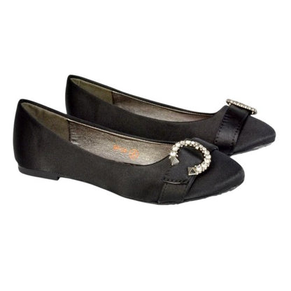 Front - XY London Womens/Ladies Ferne Broach Front Diamante Bridal Ballerina Flats