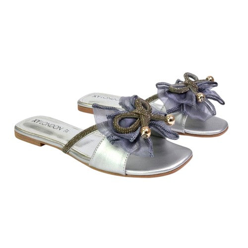 Front - XY London Womens/Ladies Zendaya Diamante Mesh Bow Flat Sandals