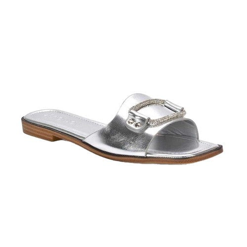 Front - XY London Womens/Ladies Annie Diamante Metallic Flat Sandals
