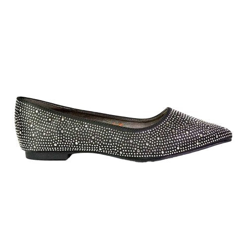 Front - XY London Womens/Ladies Marshall Rhinestone Pointed Flat Ballerina Flats