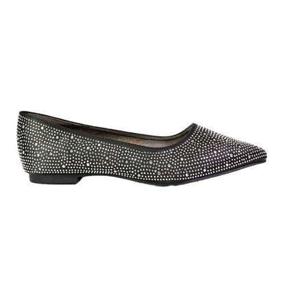 Front - XY London Womens/Ladies Marshall Rhinestone Pointed Flat Ballerina Flats