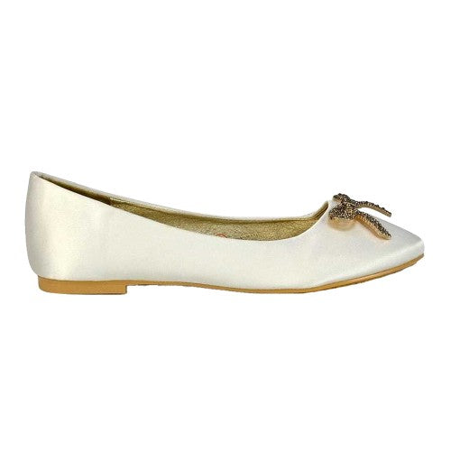 Front - XY London Womens/Ladies Rory Diamante Slip-on Bow Ballerina Flats