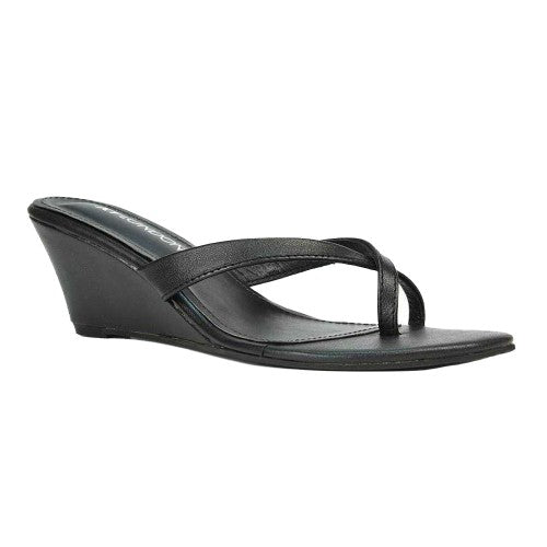 Front - XY London Womens/Ladies Hattie Leather Low Wedge Sandals