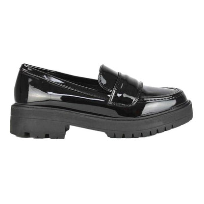 Front - XY London Womens/Ladies Kourtney Patent Leather Chunky Heel Loafers