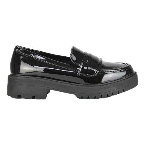 Front - XY London Womens/Ladies Kourtney Patent Leather Chunky Heel Loafers