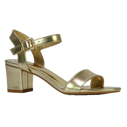 Front - XY London Womens/Ladies Jessica Strappy Metallic Mid High Block Sandals