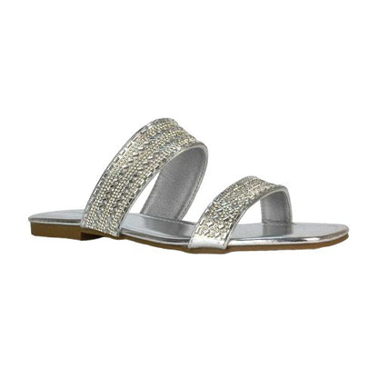 Front - XY London Womens/Ladies Lucy Patent Rhinestone Flat Mule Sandals
