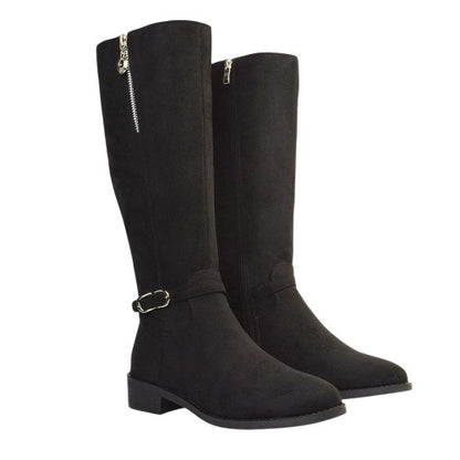 Front - XY London Womens/Ladies Georgina Zip Knee-High Low Heel Biker Boots