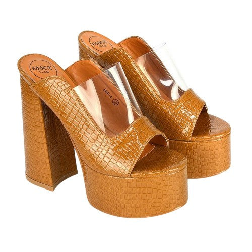 Front - XY London Womens/Ladies Saorise Patent Perspex Panel High Block Heel Mules