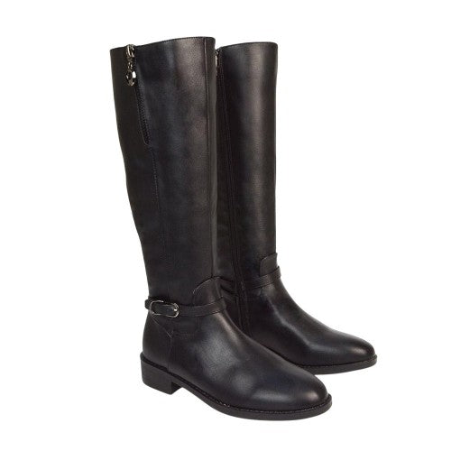 Front - XY London Womens/Ladies Georgina Side Zip Low Heel Knee-High Boots
