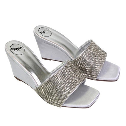 Front - XY London Womens/Ladies Eliza Diamante Satin Wedge Mule Sandals