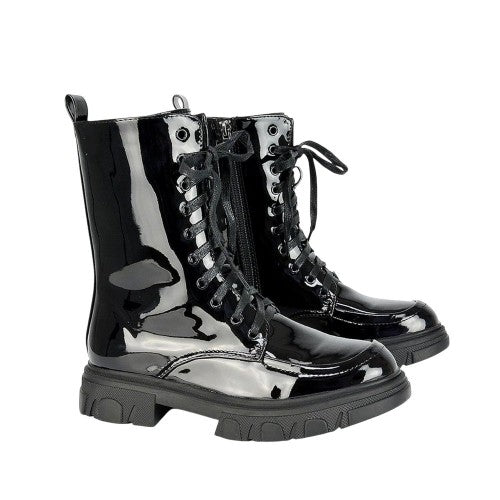 Front - Womens/Ladies Patent Biker Boots