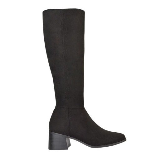 Front - XY London Womens/Ladies Ruby Square Toe Side Zip Low Heel Knee-High Boots