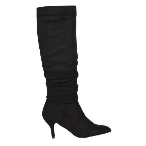 Front - XY London Womens/Ladies Sian Ruched Pointed Mid Stiletto Knee-High Boots