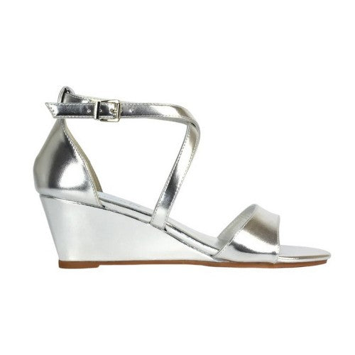 Front - XY London Womens/Ladies Kylie Metallic Strappy Low Wedge Sandals