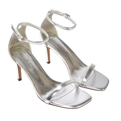 Front - XY London Womens/Ladies Emma Metallic Square Toe High Stiletto Heel Sandals