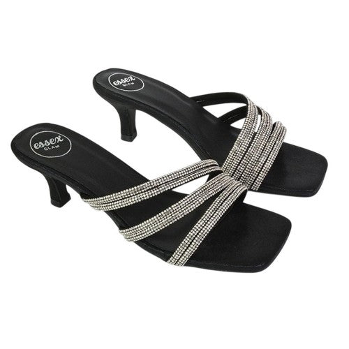 Front - XY London Womens/Ladies Sparkle Diamante Square Toe Mule Sandals
