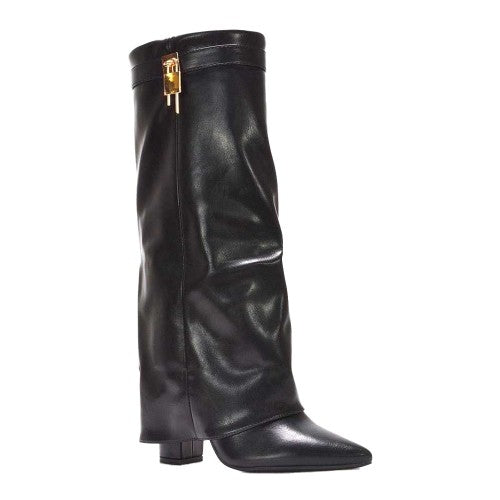 Front - XY London Womens/Ladies Holly Fold Over Knee-High Boots
