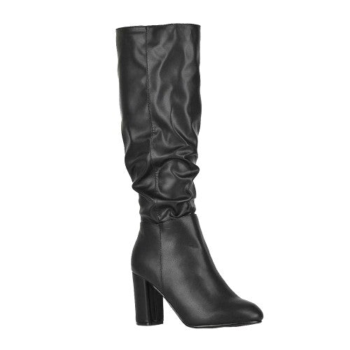 Front - XY London Womens/Ladies Alana Block Heel Ruched Knee-High Boots