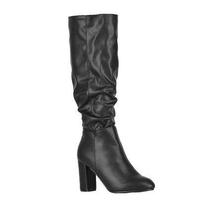 Front - XY London Womens/Ladies Alana Block Heel Ruched Knee-High Boots