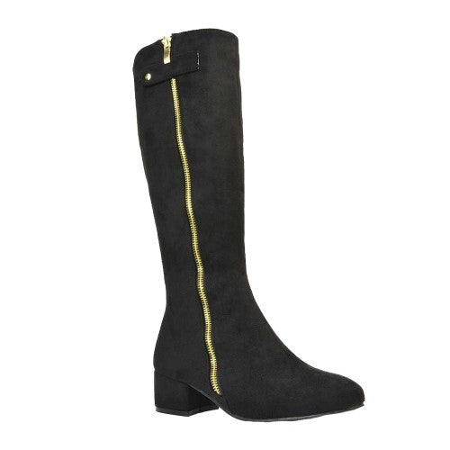 Front - XY London Womens/Ladies Darcy Low Block Heel Knee-High Boots