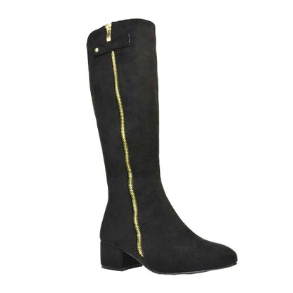Front - XY London Womens/Ladies Darcy Low Block Heel Knee-High Boots