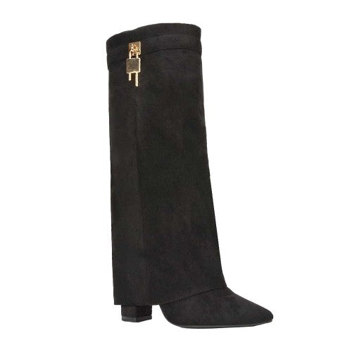 Front - XY London Womens/Ladies Holly Fold Over Knee-High Boots