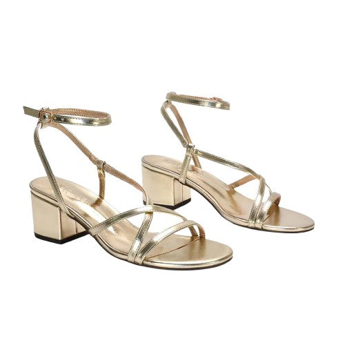 Front - XY London Womens/Ladies Maria Metallic Strappy Block Heel Sandals