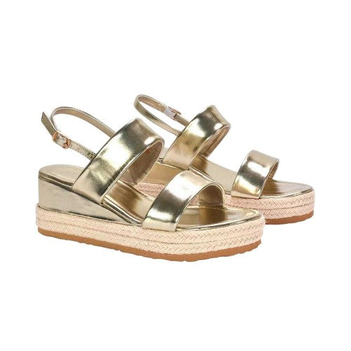 Front - XY London Womens/Ladies Ally Metallic Low Heel Wedge Sandals