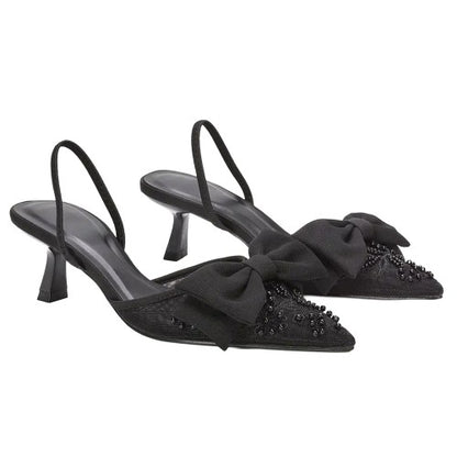 Front - XY London Womens/Ladies Sara Bow Sling Back Embroidered Sandals