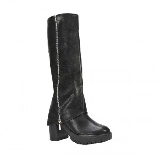 Front - XY London Womens/Ladies Juliana Folded Collar Knee-High Boots