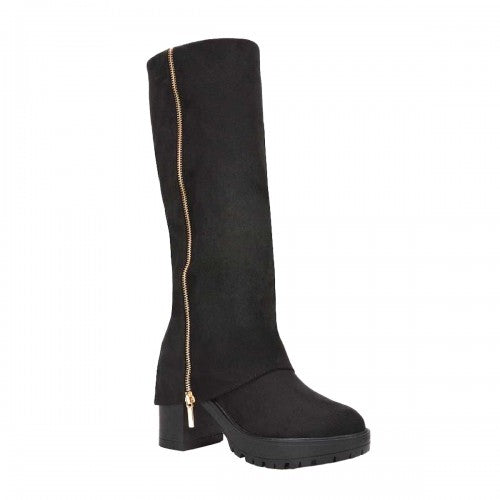 Front - XY London Womens/Ladies Juliana Faux Suede Chunky Knee-High Boots