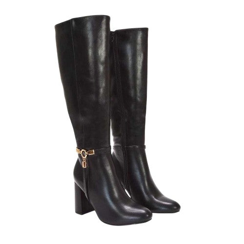 Front - XY London Womens/Ladies Ebony Wide Calf Knee-High Boots