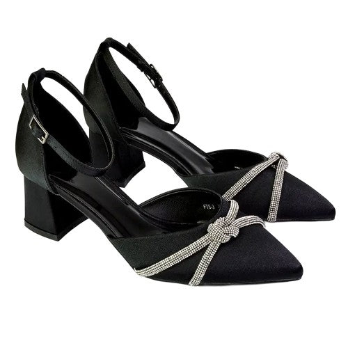 Front - XY London Womens/Ladies Sarah Diamante Ankle Strap Court Shoes