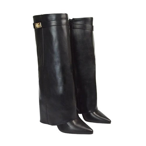 Front - XY London Womens/Ladies Rayna Folded Collar Knee-High Boots
