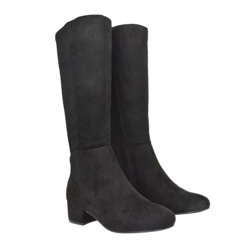 Front - XY London Womens/Ladies Hannah Zip Elasticated Shaft Low Block Heel Long Boots