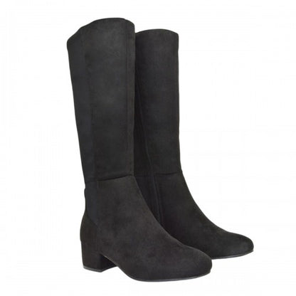 Front - XY London Womens/Ladies Hannah Zip Elasticated Shaft Low Block Heel Long Boots