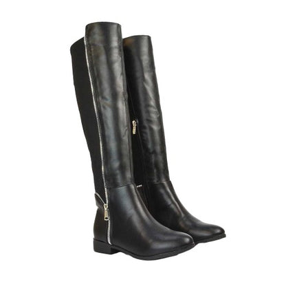 Front - XY London Womens/Ladies Sutton Zip Stretch Calf Flat Knee-High Boots