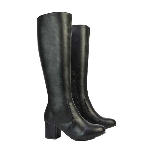 Front - XY London Womens/Ladies Honey Ankle Zips Mid Block Heel Knee-High Boots
