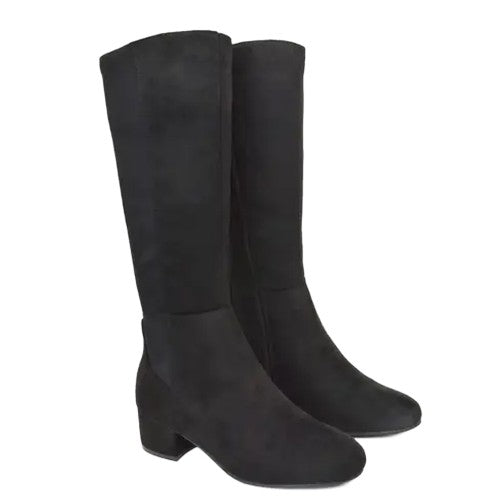Front - XY London Womens/Ladies Hannah Zip Elasticated Shaft Low Block Heel Long Boots