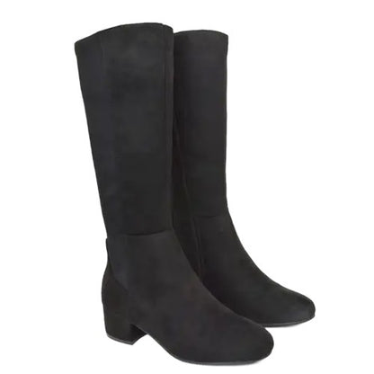 Front - XY London Womens/Ladies Hannah Zip Elasticated Shaft Low Block Heel Long Boots