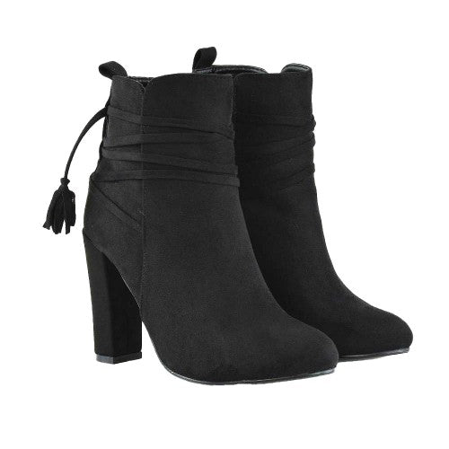 Front - XY London Womens/Ladies Jamie Tassel Tie Up High Block Heel Ankle Boots