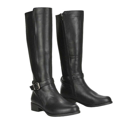 Front - XY London Womens/Ladies Cameron Elasticated Shaft Low Block Heel Knee-High Boots