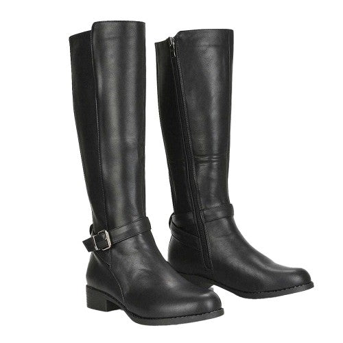 Front - XY London Womens/Ladies Cameron Elasticated Shaft Low Block Heel Knee-High Boots