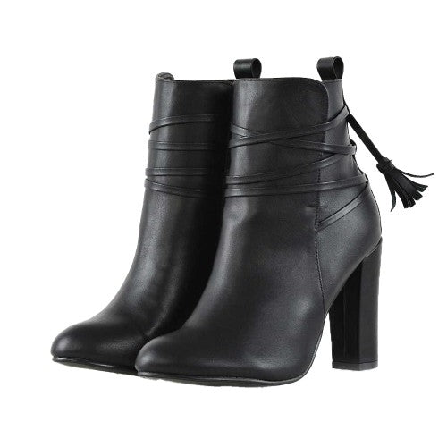 Front - XY London Womens/Ladies Jamie Tassel Tie Up High Block Heel Ankle Boots