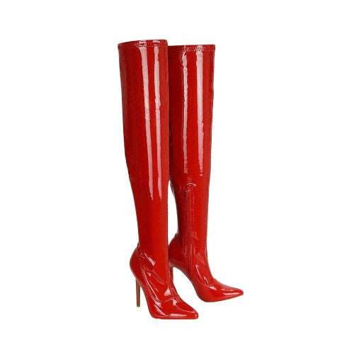 Front - XY London Womens/Ladies Piper Patent High Heel Thigh-High Boots