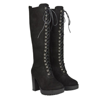 Front - XY London Womens/Ladies Ruthie Suedette Platform Knee-High Boots